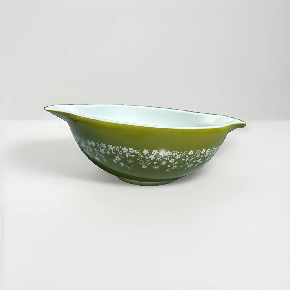 Pyrex 444 Spring Blossom Green Crazy Daisy Cinderella Mixing Bowl 4 Qt Vintage